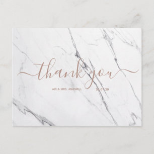 Hochzeit Danke   White Marble Script Postcard Postkarte