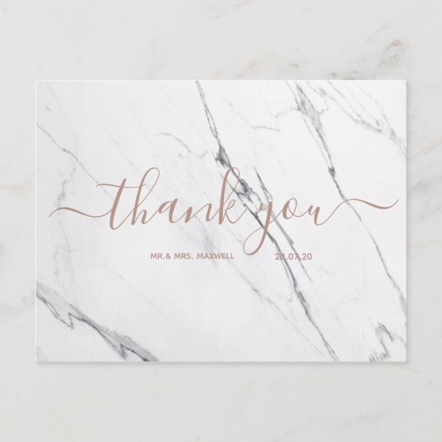 Hochzeit Danke | White Marble Script Postcard Postkarte (Vorderseite)