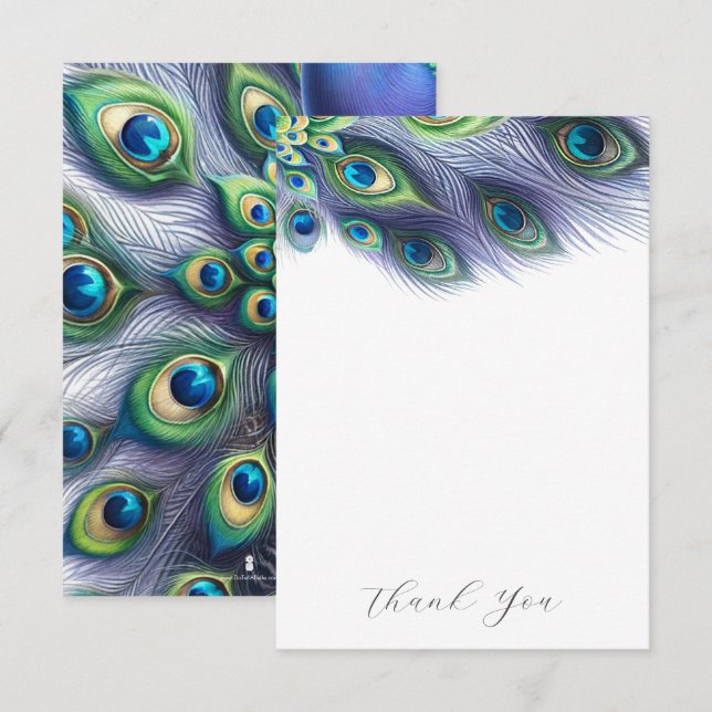 Hochzeit Dankeschön Karten Majestic Peacock (Vorne/Hinten)