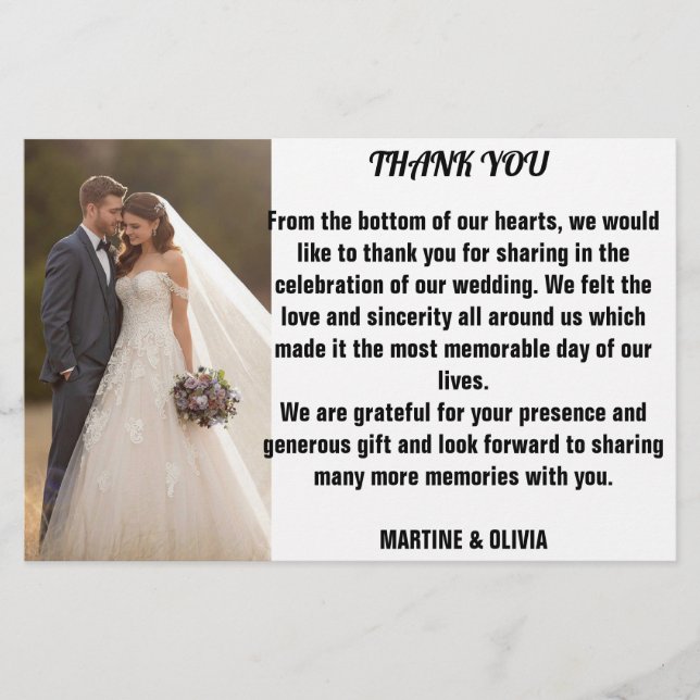 Hochzeit Dankeschön Karten mit Nachricht (Vorderseite)