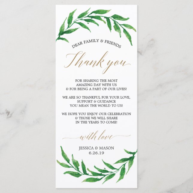 Hochzeit Dankeschön Platzkarte - Grün (Vorderseite)