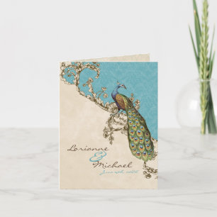 Hochzeit-Dankeskarten mit Vintage-Pfau und Radieru Dankeskarte