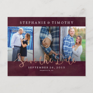 Hochzeit Das Datum speichern - Weinrot und Rose Go Ankündigungspostkarte