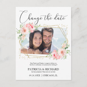 Hochzeit  Datum ändern Blush Floral Foto Postkarte