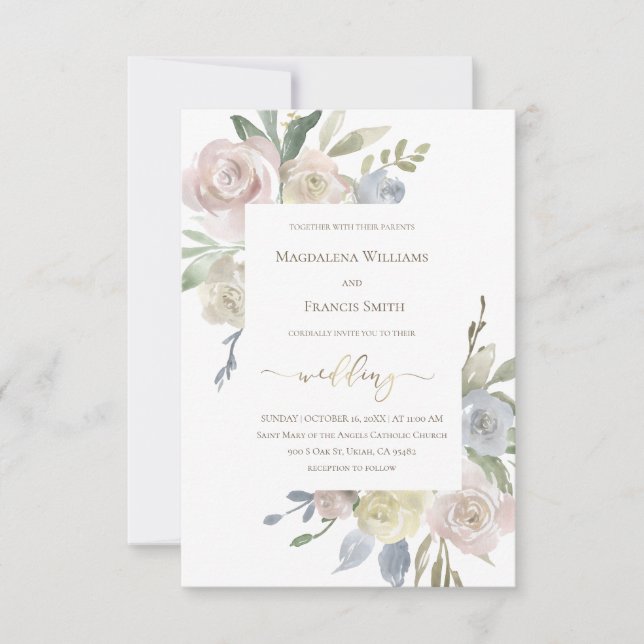 Hochzeit delikate Blume Bouquets Einladung (Vorderseite)