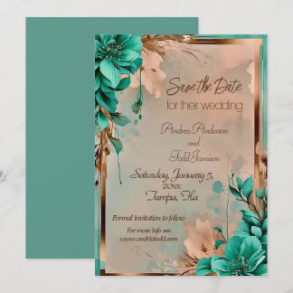 Hochzeit der aquamarinen Blume und der Kupferkabel Save The Date