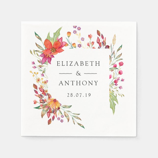Hochzeit der Aquarelle-Wildblume Serviette (Vorderseite)