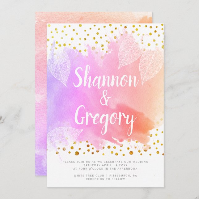 Hochzeit der Aquarellfarben und der Goldkonfetti Einladung (Vorne/Hinten)