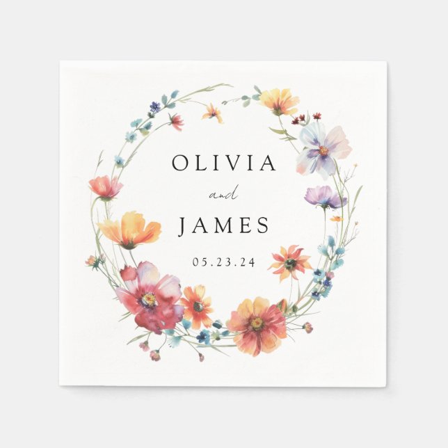 Hochzeit der Aquarellfarben-Wildblume Serviette (Vorderseite)