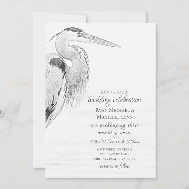 Hochzeit der Blaue Heron Water Bird Einladung (Vorderseite)