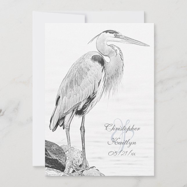 Hochzeit der Blaue Heron Water Bird Einladung (Vorderseite)