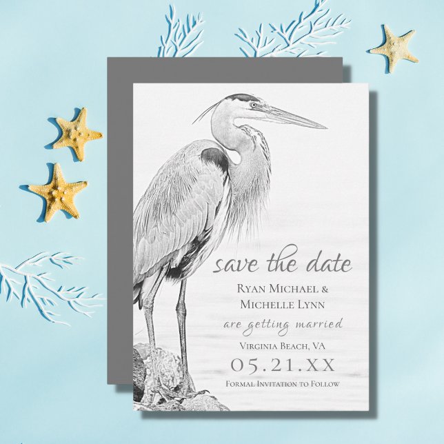 Hochzeit der Blaue Heron Water Bird Save The Date (Von Creator hochgeladen)