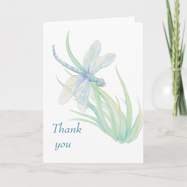 Hochzeit der Blaue Libelle Dankeskarte (Vorderseite)