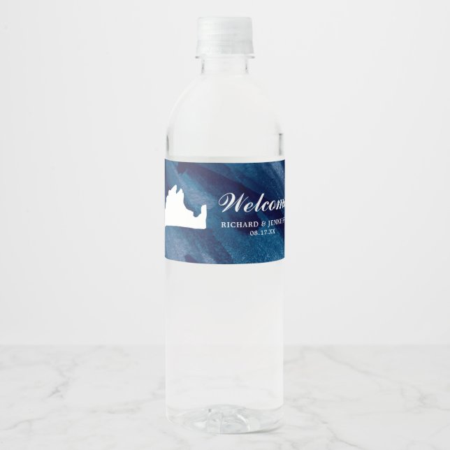 Hochzeit der Blaue Marthas-Weinkarte für die Marin Wasserflaschenetikett (Vorderseite)