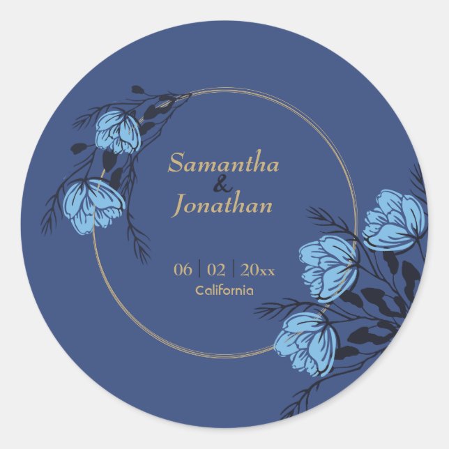 Hochzeit der blauen Blume Runder Aufkleber (Vorderseite)