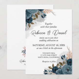 Hochzeit der blauen Blumen der Marine Einladung