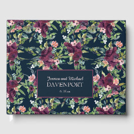 Hochzeit der Blauen Burgund Blush Pink Floral Gästebuch