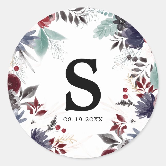 Hochzeit der Blauen Burgundy Rot Gothic Runder Aufkleber (Vorderseite)