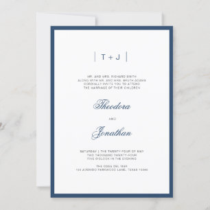 Hochzeit der blauen, modernen Monogram-Grenze Einladung