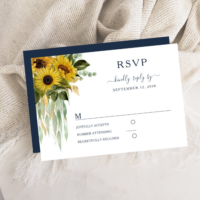 Hochzeit der Blauen Sonnenblume in Elegant RSVP Karte (Elegant Navy Blue Sunflower Wedding RSVP Card)