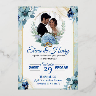 Hochzeit der Blauen Wildblume Folieneinladung