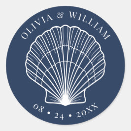 Hochzeit der Blue Seashell Beach Coastal Runder Aufkleber