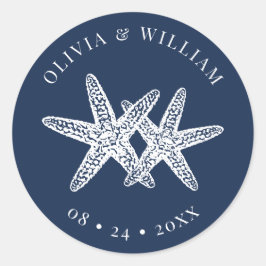 Hochzeit der Blue Starfish Beach Coastal Runder Aufkleber