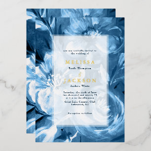 Hochzeit der Blue Watercolor-Blume Folieneinladung