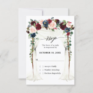 Hochzeit der Blush Navy Blumengestelle in Burgund RSVP Karte