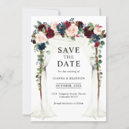 Hochzeit der Blush Navy Blumengestelle in Burgund Save The Date