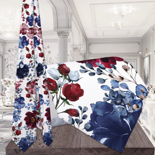 Hochzeit der Burgundy Navy Poppy & Peony Garden Krawatte