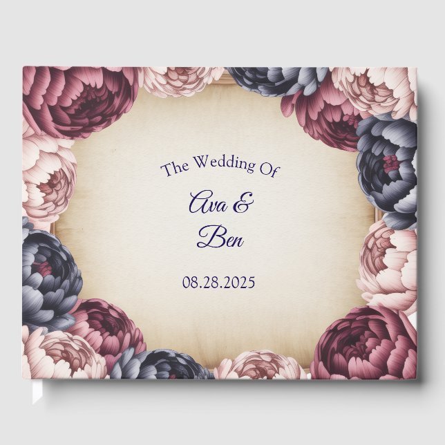 Hochzeit der Burgundy Navy und Blush Peony Gästebuch (Vorderseite)