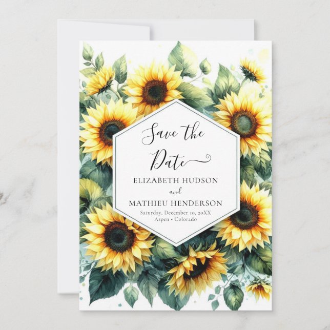 Hochzeit der digitalen Whimsical-Sonnenblume Save The Date (Vorderseite)