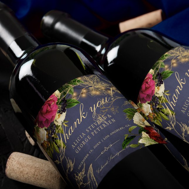 Hochzeit der eleganten marineburdischen Goldtypogr Weinetikett (Von Creator hochgeladen)