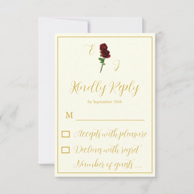 Hochzeit der Elfenbeingoldene Rose RSVP Karte (Vorderseite)