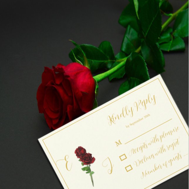 Hochzeit der Elfenbeingoldene Rose RSVP Karte (Von Creator hochgeladen)