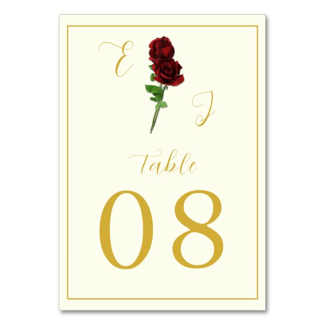 Hochzeit der Elfenbeingoldene Rose Tischnummer (Vorderseite)