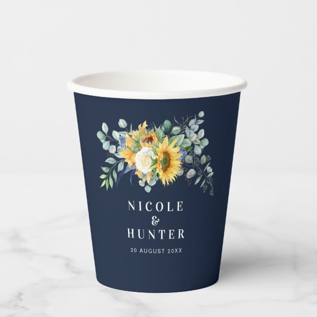Hochzeit der Eukalyptus-Sonnenblume Pappbecher (Vorderseite)
