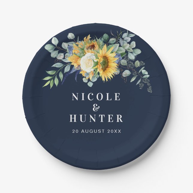 Hochzeit der Eukalyptus-Sonnenblume Pappteller (Vorderseite)