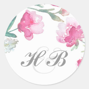Hochzeit der Floral Watercolor Peony Runder Aufkleber