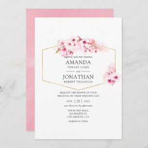 Hochzeit der geometrischen rosa Frühlingskirsche Einladung