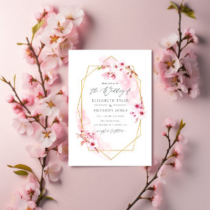 Hochzeit der geometrischen rosa Frühlingskirsche Einladung