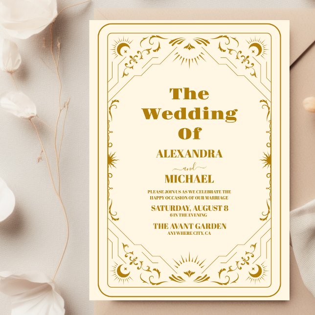 Hochzeit der Gold Sun and Moon Tarot Card Einladung (Von Creator hochgeladen)