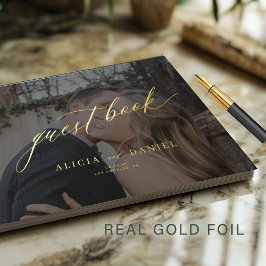 Hochzeit der Goldkalligraphie in Edelmetall-Foto Gästebuch