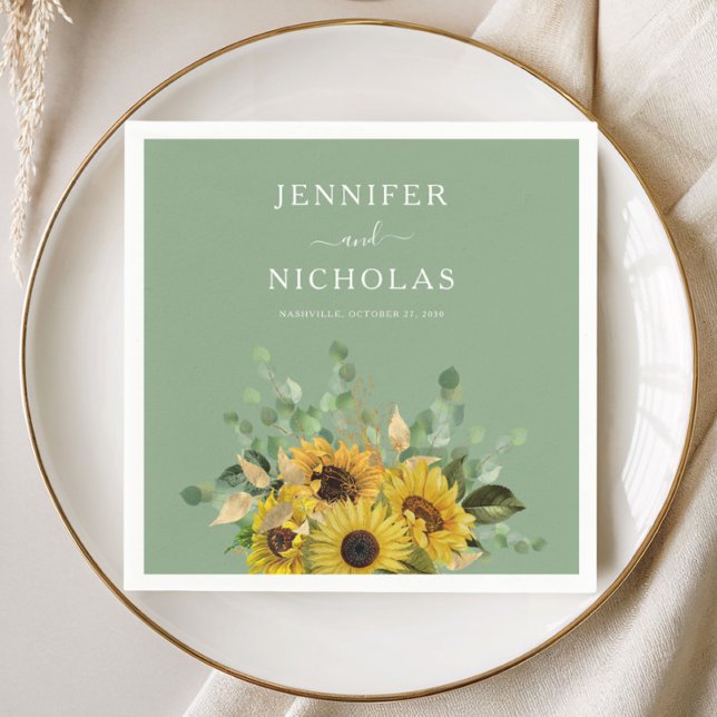Hochzeit der Grünen Blütenblume Serviette (Modern Green Floral Sunflower Wedding Napkins)