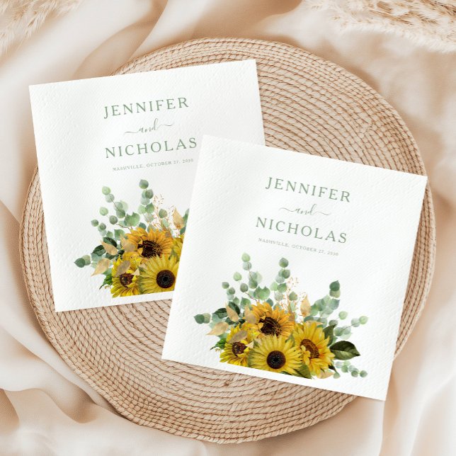 Hochzeit der Grünen Blütenblume Serviette (Modern Green Floral Sunflower Wedding Napkins)