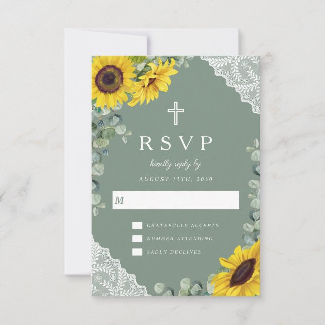 Hochzeit der grünen Sonnenblume auf der Religiosit RSVP Karte (Vorderseite)