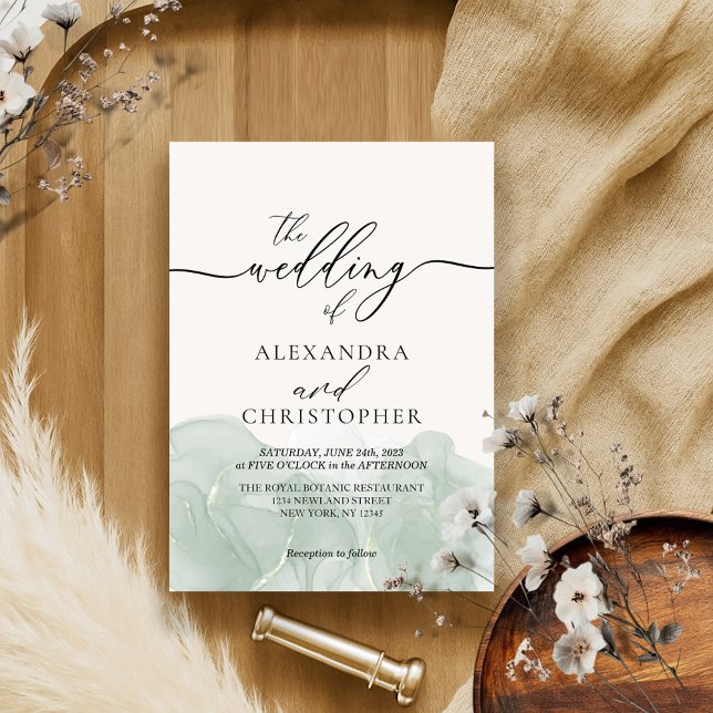 Hochzeit der Kalligraphie mit Aquarellgrün Einladung (Von Creator hochgeladen)