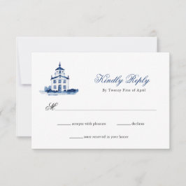 Hochzeit der Kirche von Blauen Wasserfarben RSVP Karte