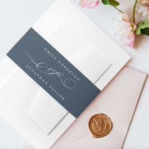 Hochzeit der klassischen Navy mit weißer Kalligraf Einladungsbanderole